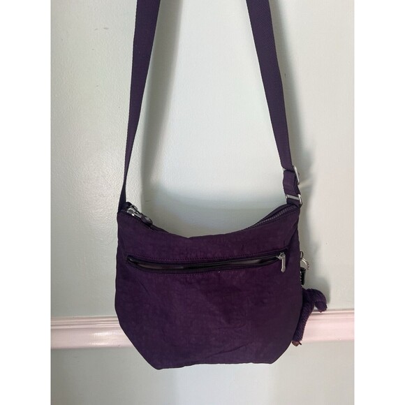 Kipling Keiko Dark Plum Tonal  Nylon Crossbody Bag + Monkey Key Chain Purple - Picture 4 of 10